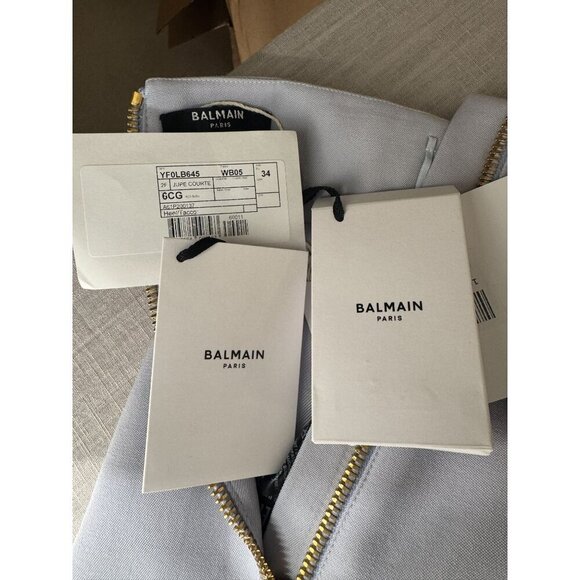 Balmain Mini Skirt Wool Lilac Gold Buttons FR34 US2 NWT - Picture 7 of 9